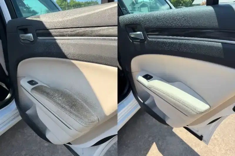 Interior door panel, before (left) and after (right) a deep clean