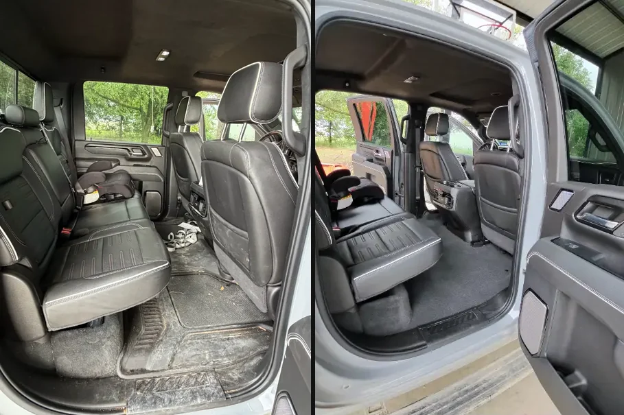 Truck interior, before and after