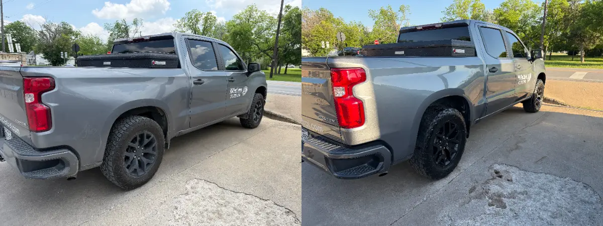 Silver pickup, before and after