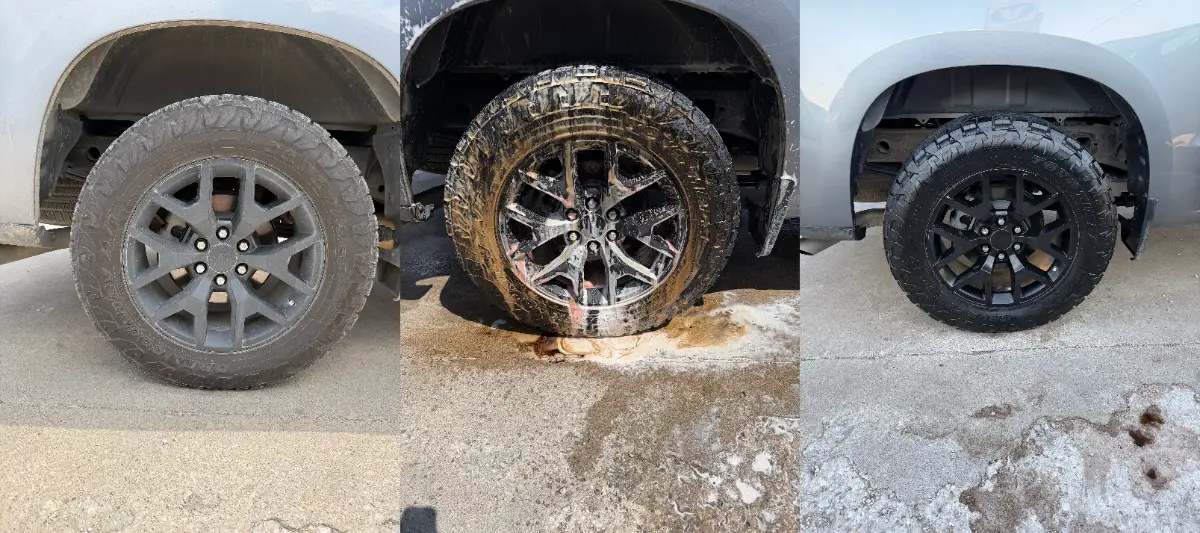 Wheel and tire, before and after