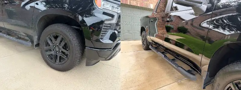 Black truck wheel, before and after