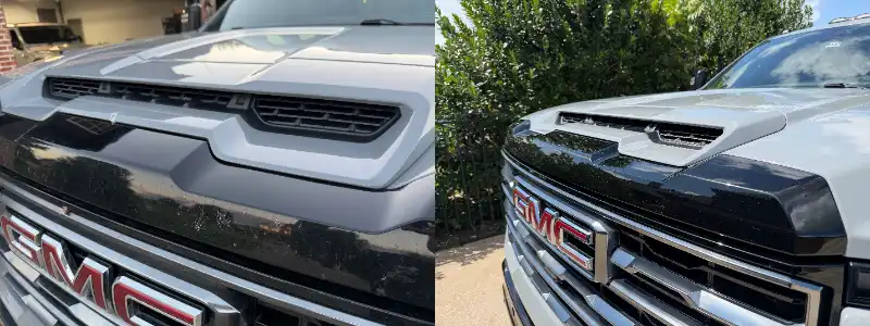 Truck grille, before and after